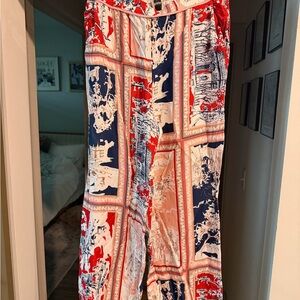 Anthropologie Red and Blue Patterned Pants